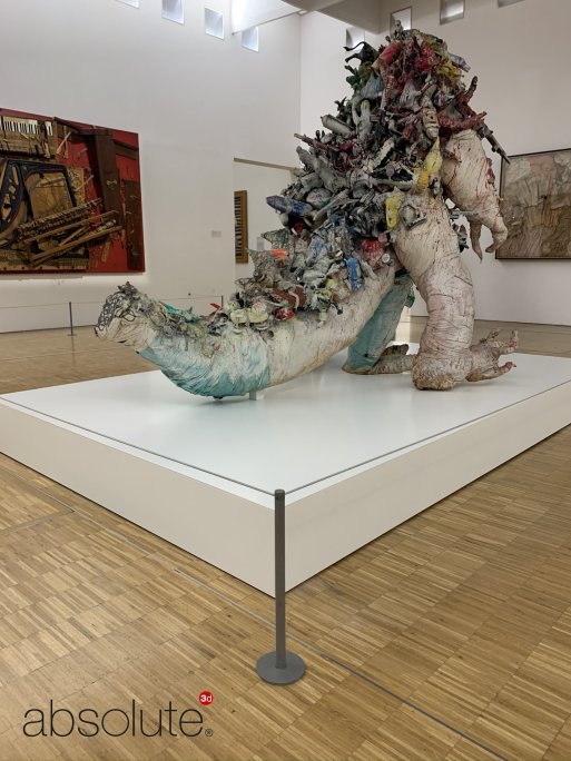 The back of a large art sculpture at Centre Pompidou, protected by Surface Mounted Barriers.