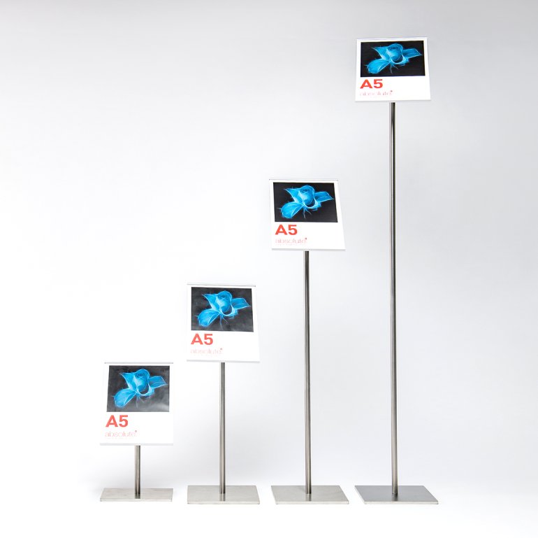 Four height ascending pinnacle label holders in stainless steel finish.  Four height ascending pinnacle label holders in stainless steel finish.
