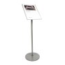 Absolute Information stand with grey finish and portrait-oriented label holder.